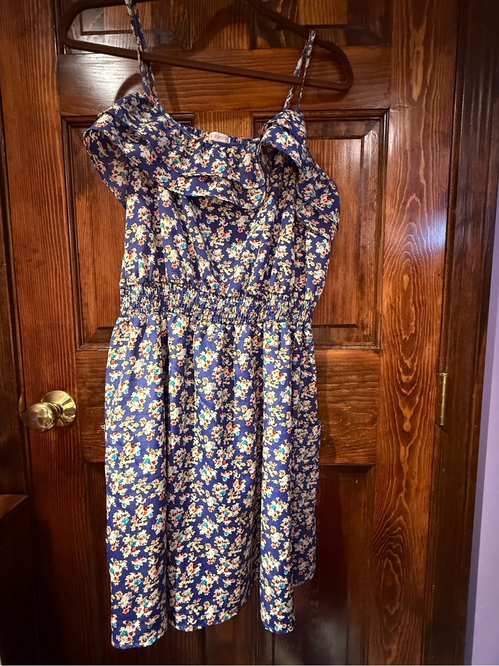 Xhilaration Blue Floral Ruffle-Trim Mini Dress